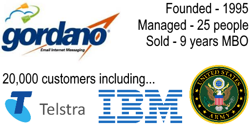 Brian Dorricott founded, grew and sold Gordano with IBM, Telstra and US Army as customers.